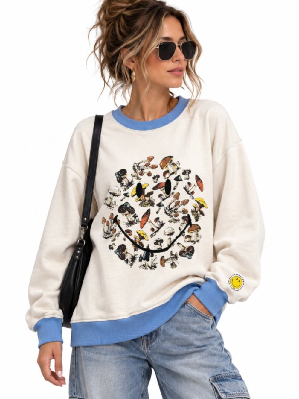 Samii Ryan Smiley Mushroom Sweatshirt Womens L BSR Graphic Streetwear